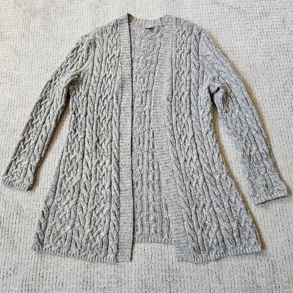 J Jill Cardigan Womens Large Gray Wool Mohair Blend Cable Knit Open Front Duster - Picture 1 of 8